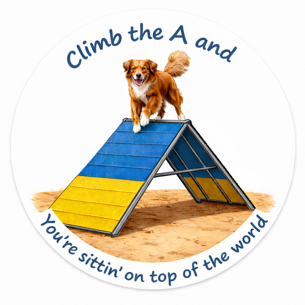 Climb the A and / You're sittin' on top of the world / Nova Scotia Duck Tolling Retriever / 3" vinyl sticker