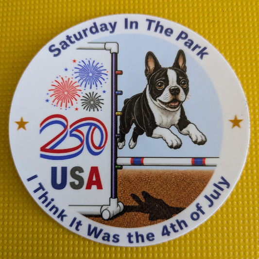 4th of July / Boston Terrier / Saturday In The Park / 3" vinyl sticker