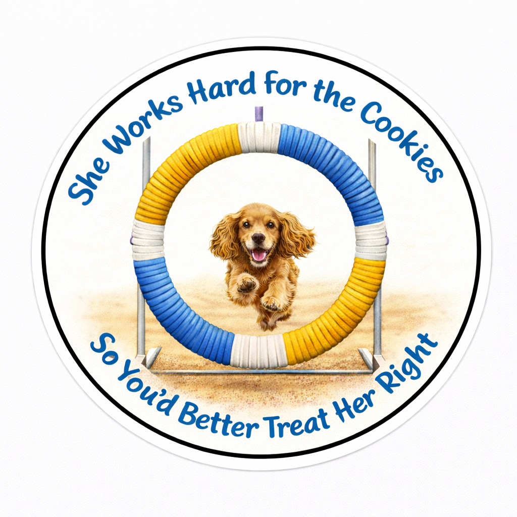 She Works Hard for the Cookies / Cocker Spaniel / 3" vinyl sticker